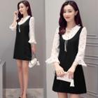 3/4-sleeve Dotted Mock Two Piece Dress