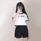 Set Print Short-sleeve T Shirt + High-waist Shorts As Shown In Figure - One Size