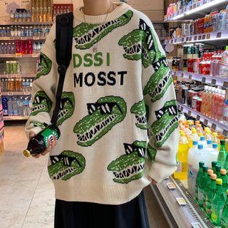 Cartoon Crocodile Print Sweater