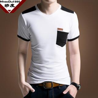 Short-sleeve Contrast-color Panel Top