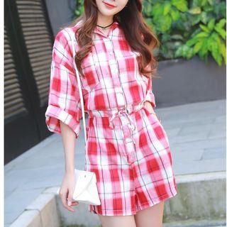 Check 3/4-sleeve Playsuit