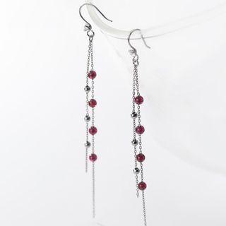 Faux Gemstone Bead Sterling Silver Fringed Earring 1 Pair - S925 Silver - Red - One Size