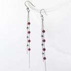 Faux Gemstone Bead Sterling Silver Fringed Earring 1 Pair - S925 Silver - Red - One Size