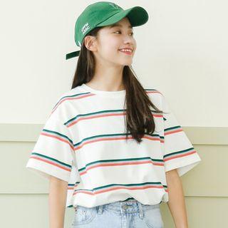 Striped Short-sleeve T-shirt White - One Size