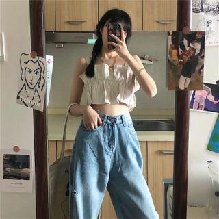 Cropped Camisole / High-waist Wide-leg Jeans