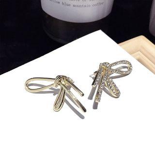 Rhinestone Knot Ear Stud 1 Pair - Gold - One Size
