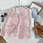 Tweed Fray-trim Button-up Vest