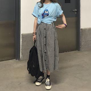 Printed Short-sleeve T-shirt / Midi A-line Skirt