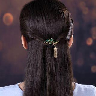 Retro Flower Rhinestone Hair Stick 1 Pc - Green Flower - Gold - One Size