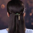 Retro Flower Rhinestone Hair Stick 1 Pc - Green Flower - Gold - One Size