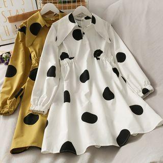 Sailor-collar Polka-dot Midi Dress