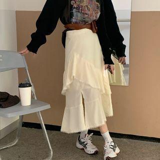 High-waist Lace Ram Asymmetric Skirt