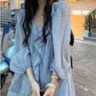 Set: 3/4-sleeve Ruffled Chiffon Blouse + Camisole