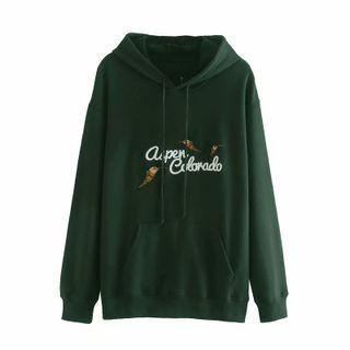 Lettering Bird Embroidered Hoodie