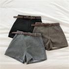 Plain High-waist Acrylic Shorts With Belt