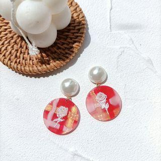 Rose Disc Acrylic Dangle Earring