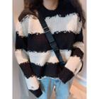 Striped Distressed Sweater Stripes - Black & White - One Size