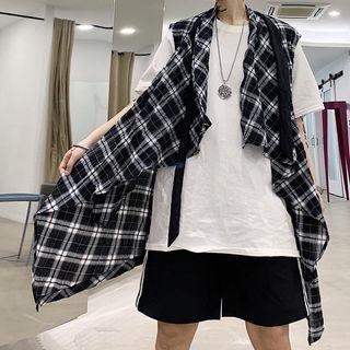 Asymmetric Plaid Vest