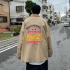 Lettering Embroidered Snap Button Jacket