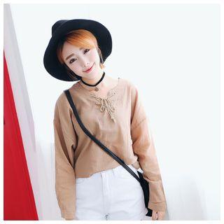 Long-sleeve Lace-up Blouse