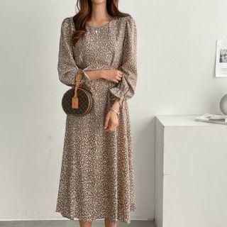 Tie-waist Chiffon Floral Long Dress