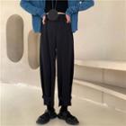 Button-hem Straight-cut Crop Pants