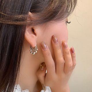 Bobble Hoop Earring 1 Pair - Eh0695 - Silver - One Size