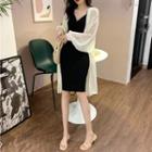 V-neck Sleeveless Dress / Open-front Light Cardigan