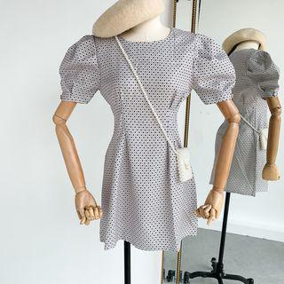 Short-sleeve Patterned A-line Dress Silver - One Size