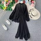 Lace Trim Balloon-sleeve Asymmetric A-line Dress