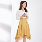 Two-tone Long-sleeve Midi A-line High-low Dress