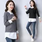 Color Panel Collared Long Sleeve Top