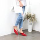 Pointed Furry-trim Kitten Heel Mules