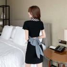 Short-sleeve Checkered Collar Mini Sheath Dress