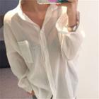 Pocket-front Long-sleeve Shirt Shirt - White - One Size