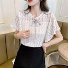 Batwing Sleeve Tie Neck Lace Top