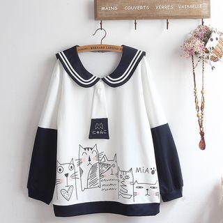 Cat Printed Pullover As Shown In Figure - One Size