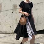 Balloon-sleeve Bow Back A-line Dress
