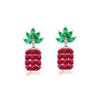 Fashion Creative Pineapple Stud Earrings With Red Cubic Zirconia Silver - One Size