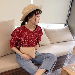 Dot Ruffle Short-sleeve Blouse