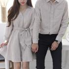 Couple Matching V-neck Shirt Dress / Striped Shirt