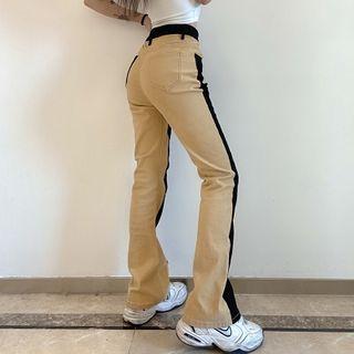High-waist Two-tone Straight Leg Jeans