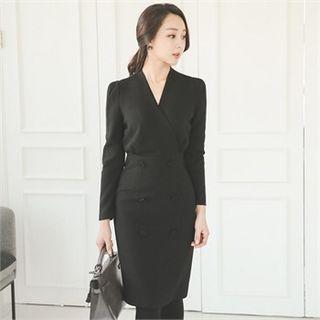 V-neck Button-detail Dress