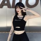 Lettering Cutout Crop Tank Top