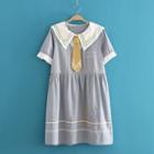 Sailor-collar Rabbit Embroidered Dress As Shown In Figure - One Size
