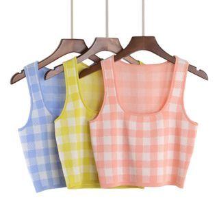 Gingham Knit Crop Tank Top