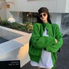 Mock-neck Plain Zip Oversize Jacket Green - One Size