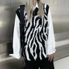 V-neck Zebra Pattern Knit Vest Zebra Pattern - One Size