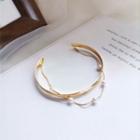 Faux Pearl Layered Open Bangle 1 Piece - Gold - One Size