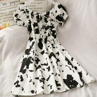 Dairy Cow-print Boatneck Mini Dress White - One Size